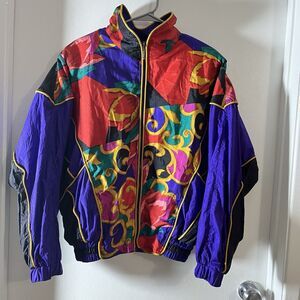 East West “M” Jacket Womens Jewel Colored Nylon Windbreaker VTG  80-90s Retro